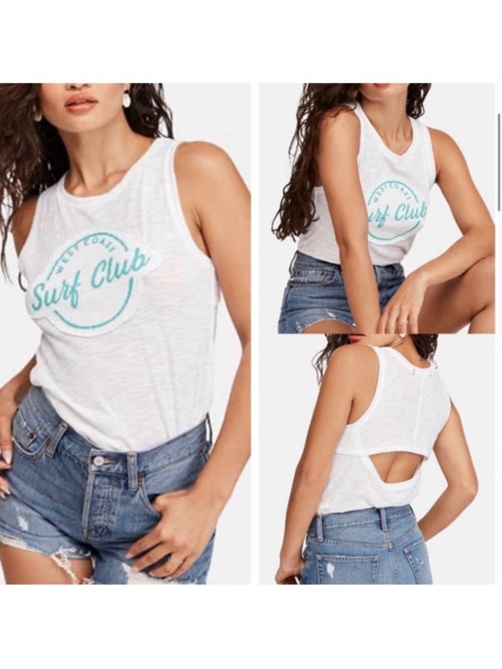 Free People Martine Surf Club Tank Graphic Slub Ivory Combo XS NWT